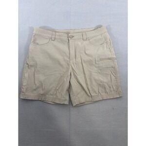 Eddie Bauer Womens Tan Hiking Shorts Size 16 Khaki Nylon Stretch Cargo Pocket